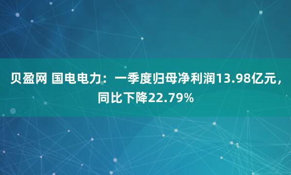 贝盈网 国电电力：一季度归母净利润13.98亿元，同比下降22.79%